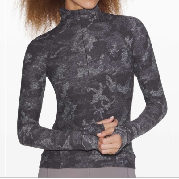Lululemon Outrun the Elements 1/2 Zip Incognito Camo HTR Black 8 EUC - Picture 4 of 9